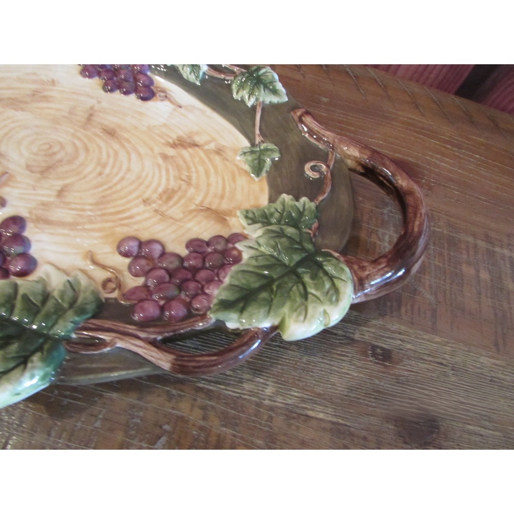 VTG 90s Pacific Rim Sonoma Hand Painted Ceramic Grape Serving Tray Platter 14" - Picture 4 of 6